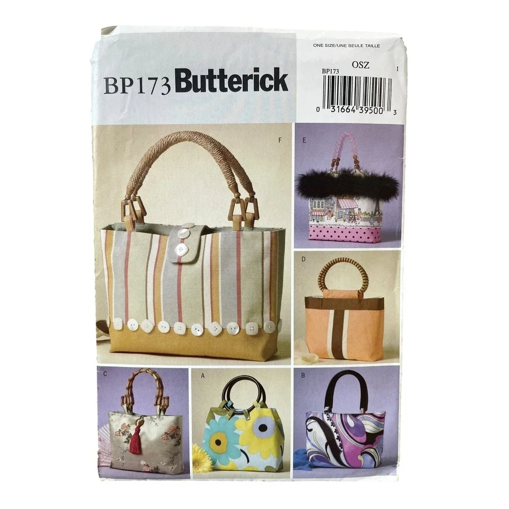 Butterick Sewing Pattern BP173 Handbag Tote Womens OS Multicolor 6 Styles Uncut